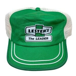 Vintage Lester's Trucker Hat Cap Snapback Made In USA Stripe Green White 80s 90s